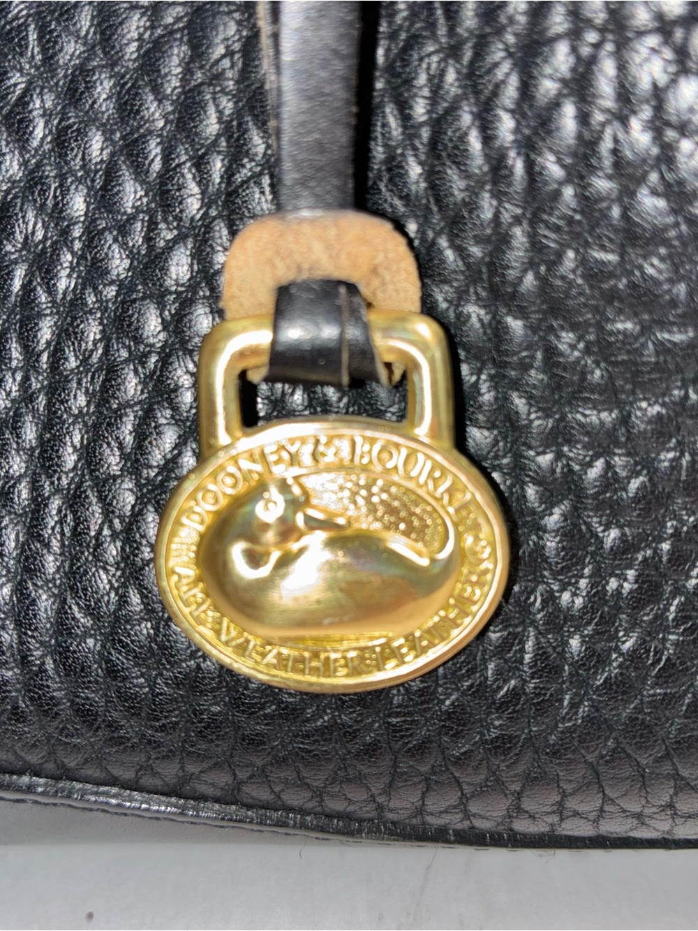 Vintage Dooney & Bourke Boston Black Pebbled Leather Satchel with Brass Hardware - Picture 5 of 13